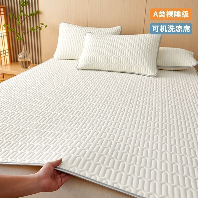【清涼一夏】冰絲乳膠涼蓆墊 涼感床墊 冰絲 遊戲墊 床墊 冰墊 涼墊 冰絲席子, 優雅白【A類抗菌-一觸即涼】,90*200cm-單涼蓆【清爽舒適】