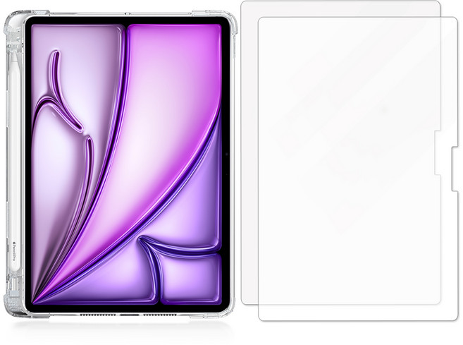 더조은셀러 아이패드 호환 펜수납 에어범퍼 케이스 2매입 유리 필름 포함, 투명, 1세트