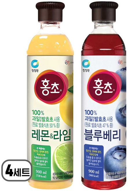 청정원 홍초 레몬라임 + 블루베리, 4세트, 1.8L
