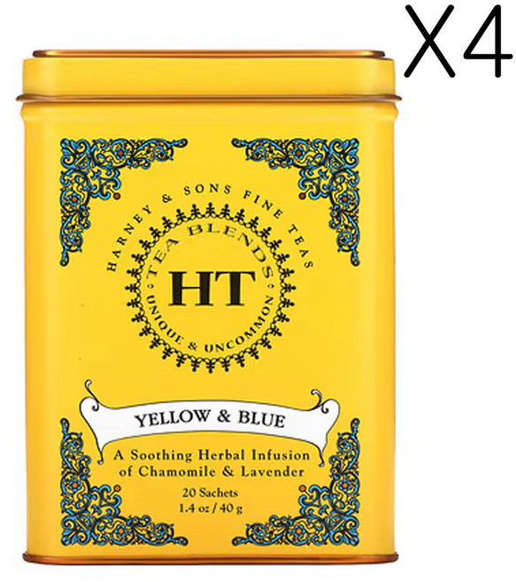 하니앤손즈 HT 티 블렌드 노랑 & 파랑 카밀러와 라벤더 카페인 무함유 20티백 40g(1.4oz), 40g, 20개입, 4개