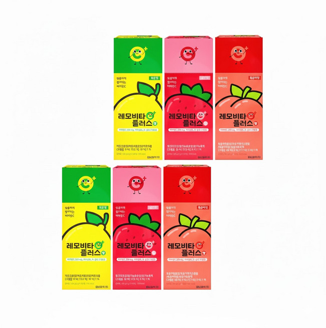 경남제약 레모비타플러스 비타민C 200mg 레몬 딸기 복숭아 3가지맛, 6개, 120정