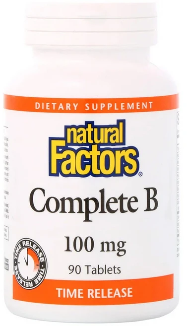 Natural Factors 네추럴 팩터스 컴플리트 B 100mg 90정 비타민b6 엽산 판토텐산 칼슘 인산이칼슘 콜린 콜린타르타르산염 이노시톨 파라아미노벤젠산 대두레시틴 함유, 1개, 90개 - 쿠팡