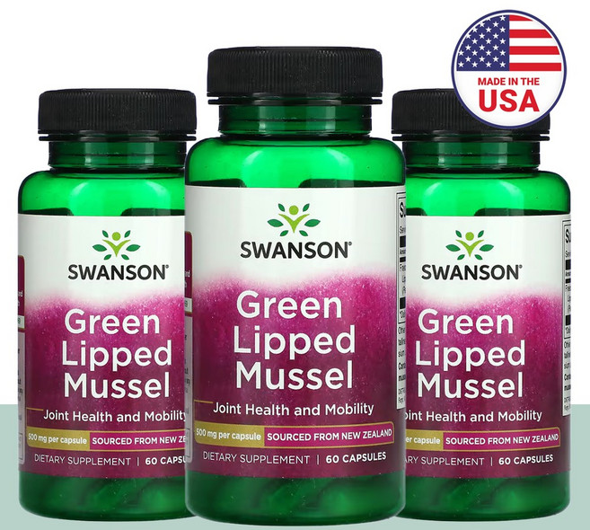 스완슨 뉴질랜드 초록입홍합 초록잎홍합 초록홍합 그린홍합 8주분, 60정, 3개