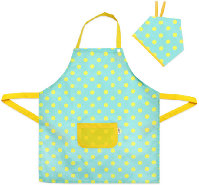 캐릭터 아동 방수 앞치마(버튼형)+두건 세트 민트 도트 유아앞치마 아동앞치마 어린이집&유치원 앞치마세트