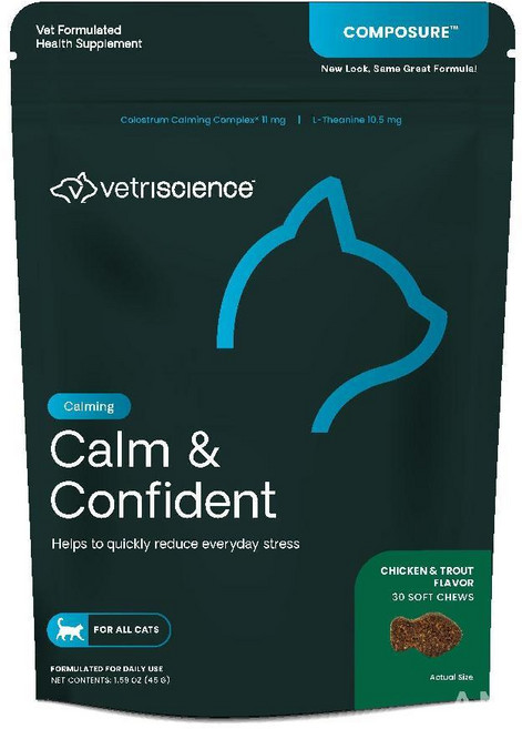 베트리사이언스 캄 앤 컨피던트 고양이용 카밍 포뮬러 30츄, 치킨 + 송어, 30 츄 (1 팩), 1개, 45g