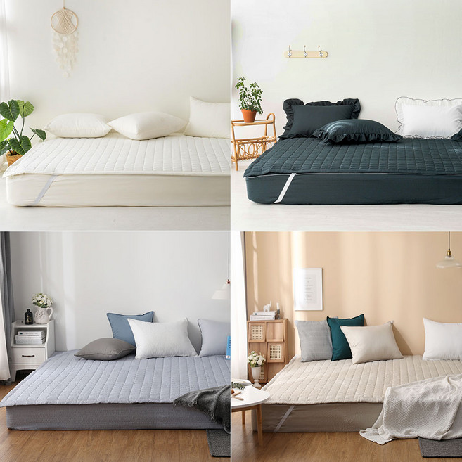 시어서커 여름 모기기피 패밀리 사이즈 밴딩 침대 매트리스 패드 SS+Q, 딥그린