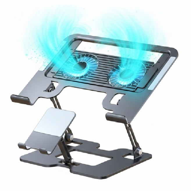 리브온 노트북 거치대 쿨링팬 내장 높이조절 휴대용 받침대, 1개, 블랙