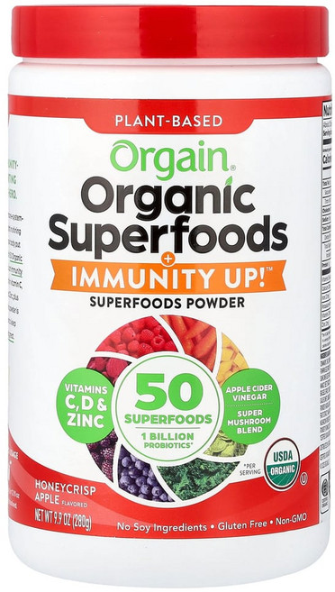 Orgain 식물성 superfoods + 이뮤니티 Up 허니크리스프 애플 9.9 oz (280 g), 1개, 280g