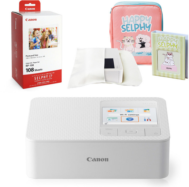 캐논 포토프린터 셀피 CP1500 + 인화지 108매(잉크포함) + 가젠파우치(포켓형) + 봄패키지, 화이트, 색상