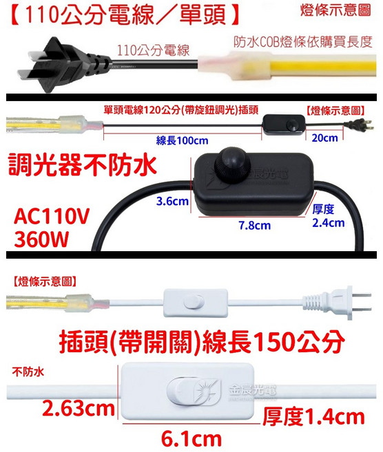 仟尚電商 防水 220V COB燈條, 1個, 需要插頭請加購【加購升級插頭】,插頭／電線長１１０公分