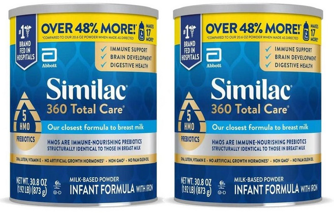 Similac 씨밀락 360 토탈 케어 유아 분유 + 프리바이오틱스 873g, 2개