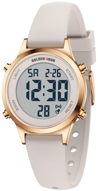 GOLDEN HOUR 실리콘 스트랩 방수 여성용 디지털 시계 알람/달력/스톱워치/크로노그래프/LED 백라이트 GH1330