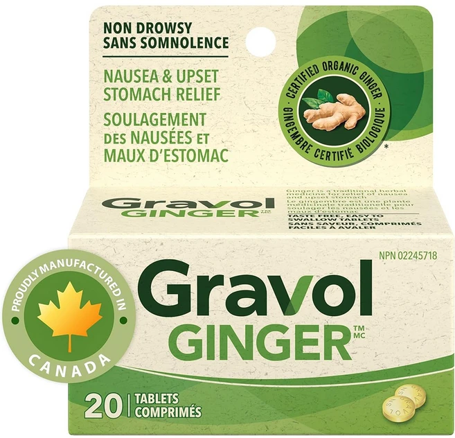 Gravol Ginger 그라볼 진저 유기농 생강 추출물 캐나다산 20정X3개, 3개, 20정 - 쿠팡