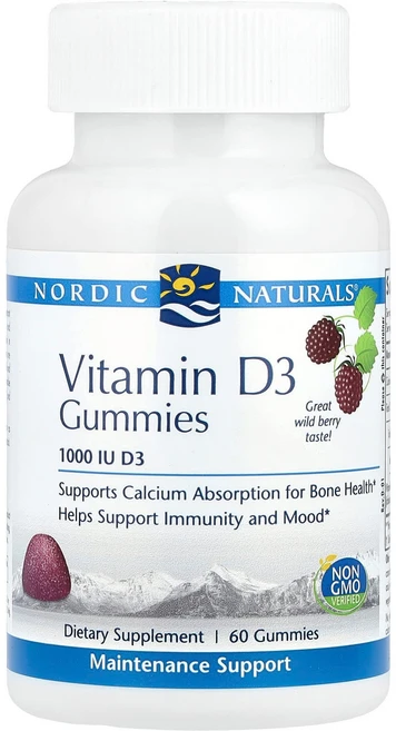 노르딕 내추럴스 비타민 D3 구미 와일드 베리 맛 1 000 IU 60정 NOR-31145, 60 Count, 1개 - 쿠팡