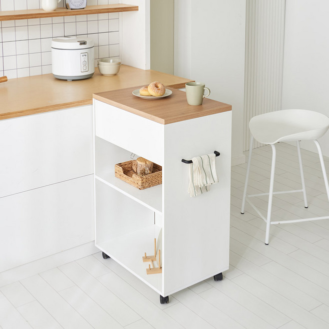 새싹가구 와플 이동식 미니 조리대 아일랜드 홈바 테이블, 오크