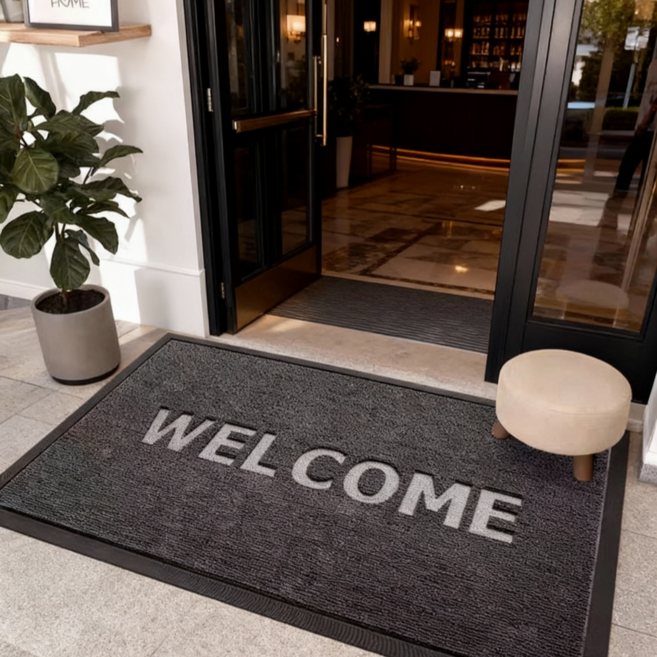 MBH 어서오십시오 외부 출입구 발매트 발매트 그레이 도어매트, 1개, 그레이색의
