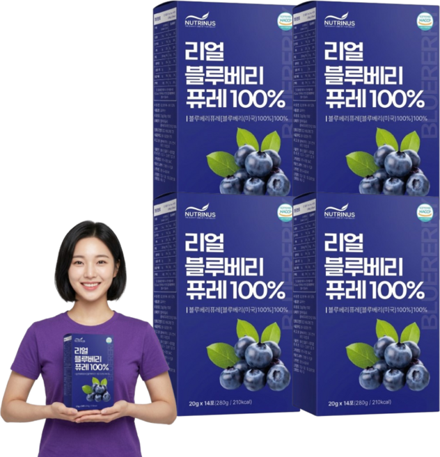 미국산 유기농 블루베리 퓨레 100% 원물 스틱 HACCP 인증, 4박스, 280g