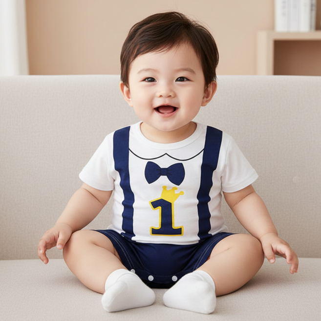 몽실이 보타이 멜빵 우주복 귀여운 아기 여름 외출복 반팔 바디슈트 나들이룩 추천