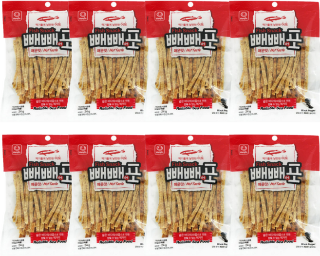 한진 빼빼어포 피쉬스낵 매운맛, 24g, 8개