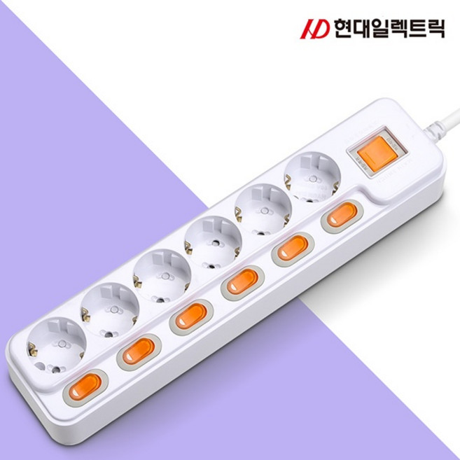 (현대일렉트릭) 멀티탭 (6구/16A/개별) HMP-63 (3M), 1개