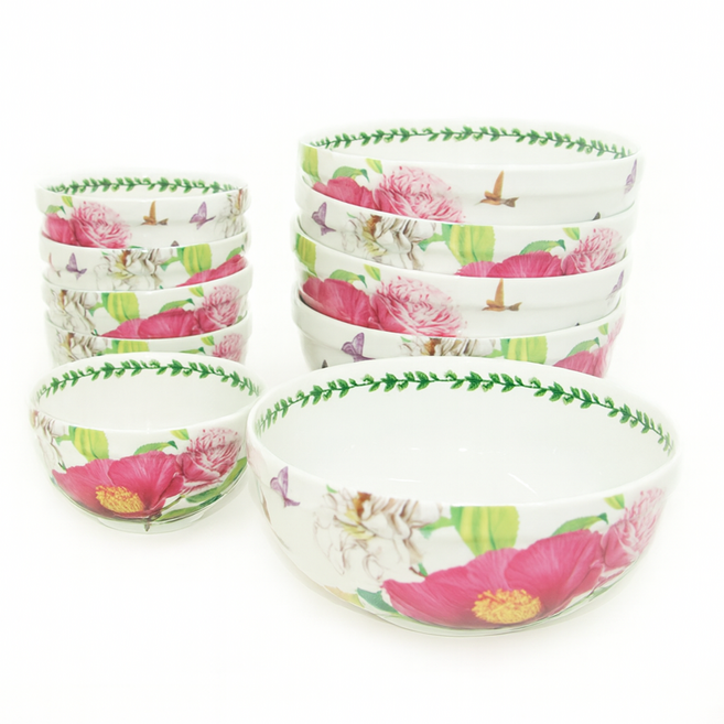 장미 본차이나 식기시리즈 공기 대접 면기 우동기 도자기그릇 혼수용 그릇세트, 대장미