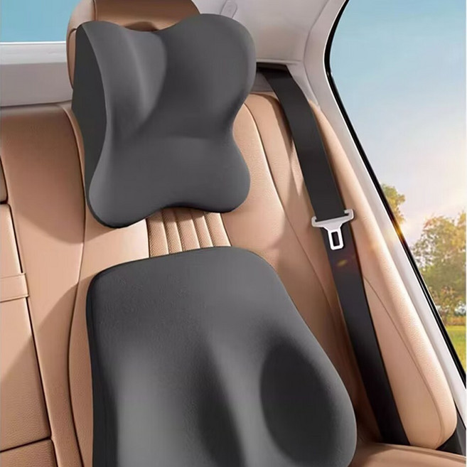 생활진심 차량용 목쿠션 허리쿠션 세트, 1세트, 블랙