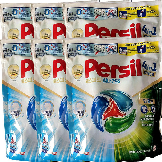 퍼실 디스크 실내건조 세탁 캡슐세제 파우치, 26개입, 6개