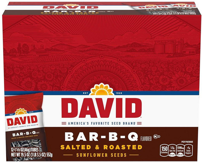 DAVID SEEDS 로스팅 및 솔티드 Bar-B-Q 해바라기 씨앗 46.1g(1.6온스) 12팩, 1개, 46g
