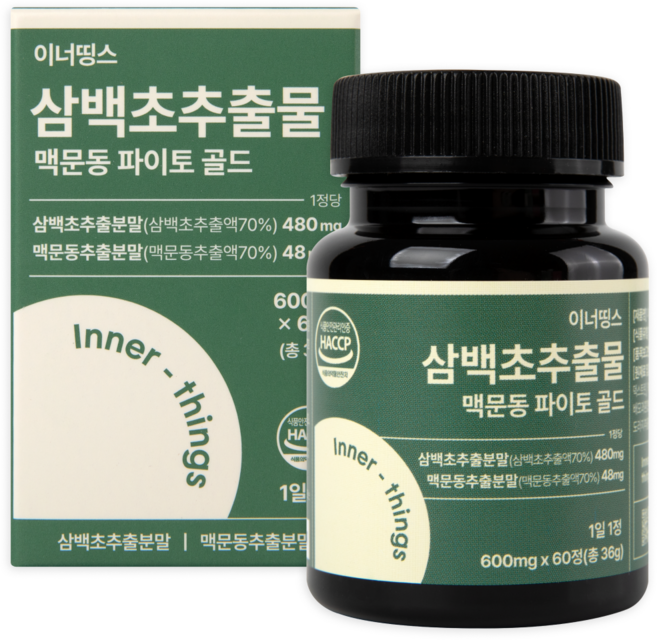이너띵스 삼백초 추출물 맥문동 파이토 골드 HACCP 인증, 1개, 60정