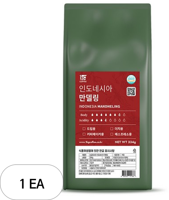 일킬로커피 싱글오리진 인도네시아 만델링 원두, 334g, 1개, 홀빈(분쇄안함)