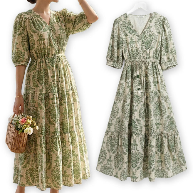 메리앤유 보태닉나염 볼륨있는 플레어라인 반팔원피스