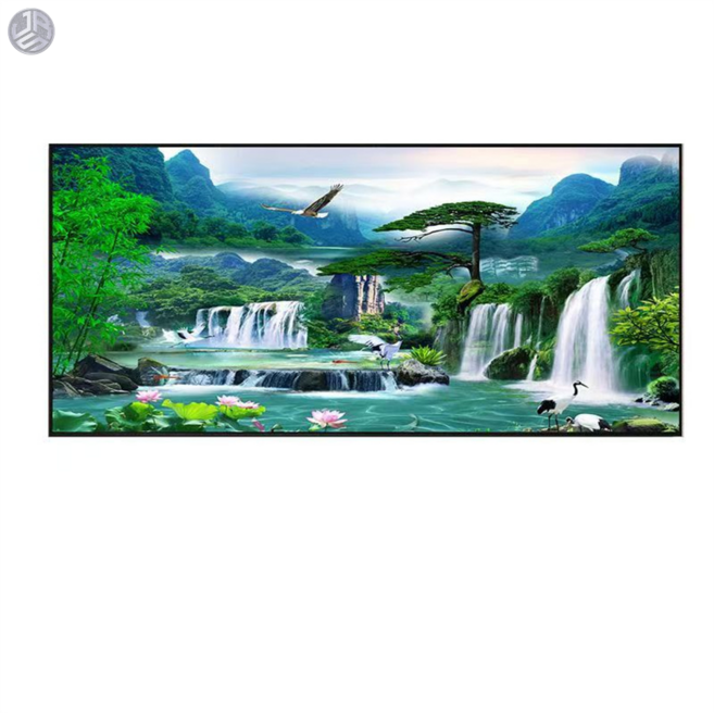 롱파토이 폭포 산수화 소나무 학 풍경 보석십자수 재물 복이 들어오는 구슬십자수 풍수 인테리어 소품, 1개