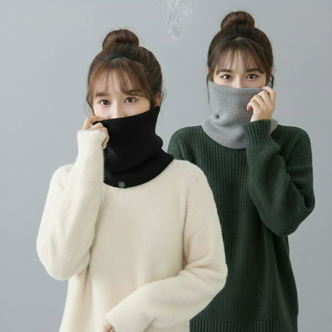 이븐스 1+1 도톰 따숨 니트 퍼 넥워머 방한 겨울용