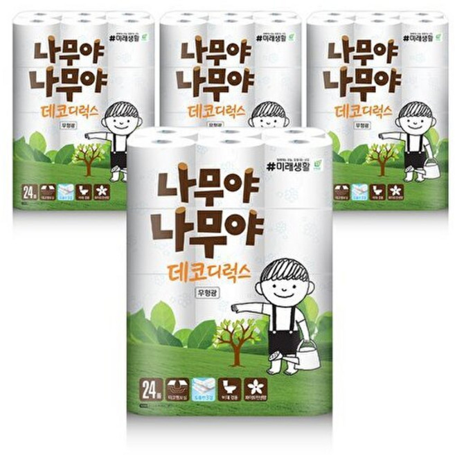 [초특가] 미래생활 정직한 메이저브랜드 화장지 휴지 나무야 3겹 24롤 가정용휴지 화장실휴지, 24개입, 4개