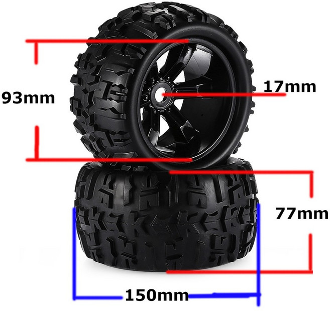 ZD 레이싱 RC 트럭 170MM 몬스터 WLTOYS 120MM 허브 HSPTRAXXAS 고무 17MM 육각 TRUGGGY 바퀴 155MM 타이어 150MM 자동차, 1개, 8477