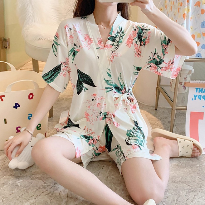 100% 고급 순면 유카타 파자마 집콕잠옷 플라워 기모노세트