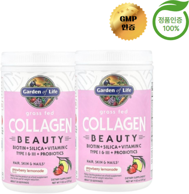 1+1 가든 오브 라이프 콜라겐 뷰티 딸기 레모네이드 270g, 2개
