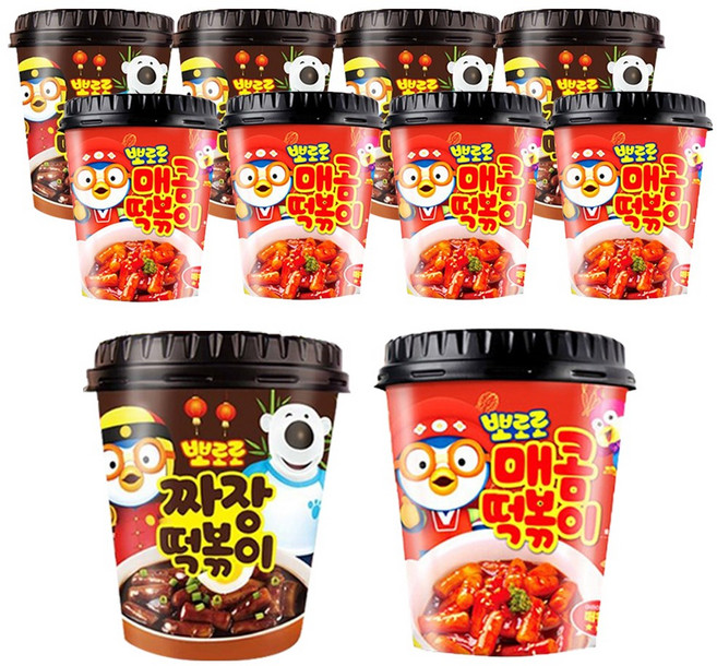 뽀로로 컵 떡볶이 짜장110g 5개+매콤120g 5개 (총10개) 어린이캠핑여행식품즉석간편, 10개, 115g