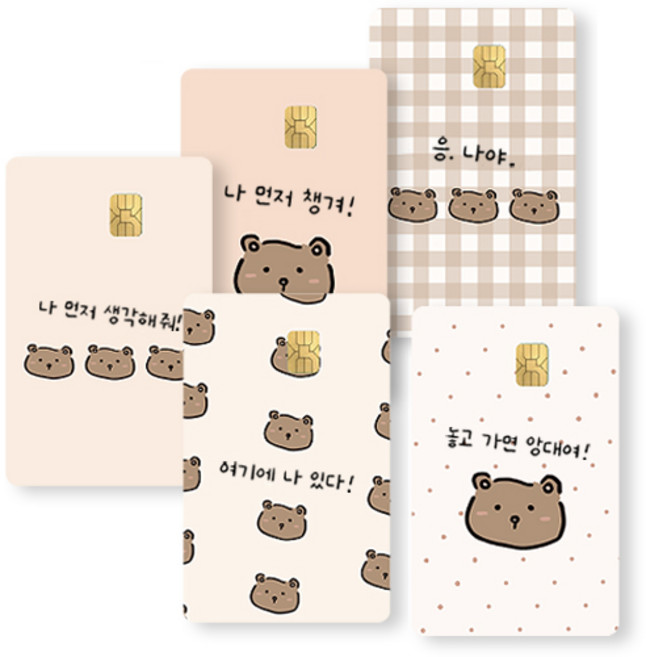 제이엔케이스토어 카드 스킨 꾸미기 스티커 커버 5매입, 베베어, IC 정사각