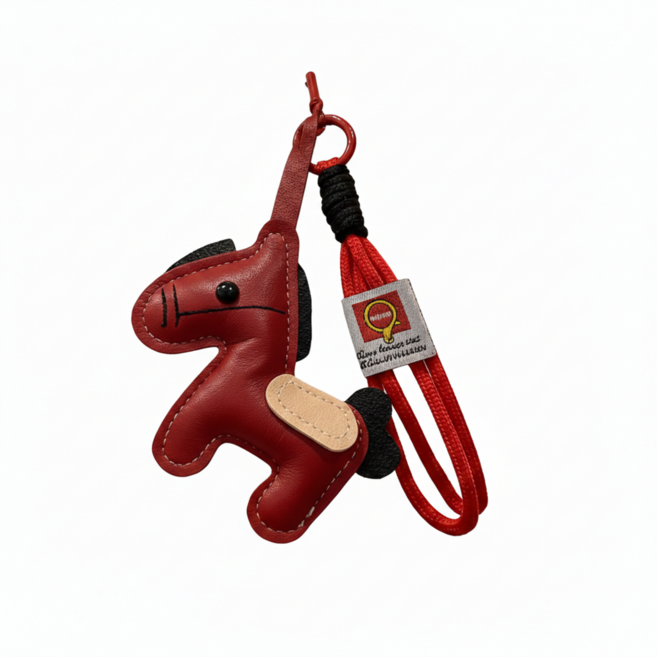레드 포니 가죽 키링 가방 자동차 열쇠고리 에어팟 케이스 참 장식, 레드포니, 1개