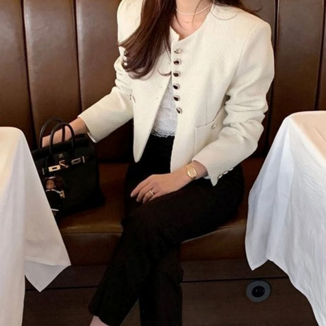 여성 트위드 자켓 반팔 여름 은장 단추 하객룩 오피스룩 3색 여성아우터 패션가디건