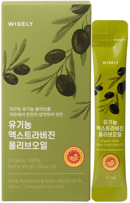 와이즐리 최저산도 0.1 냉압착 스페인산 엑스트라버진 올리브오일 스틱, 14개, 10ml