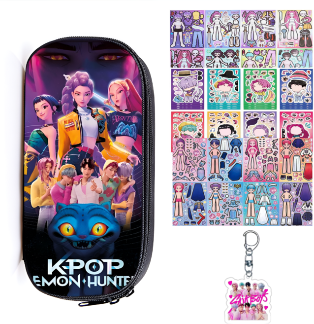 케이팝 데몬 헌터스 필통 코디 스티커 키링 문구세트 케데헌 굿즈 선물용, 옵션D, 1개