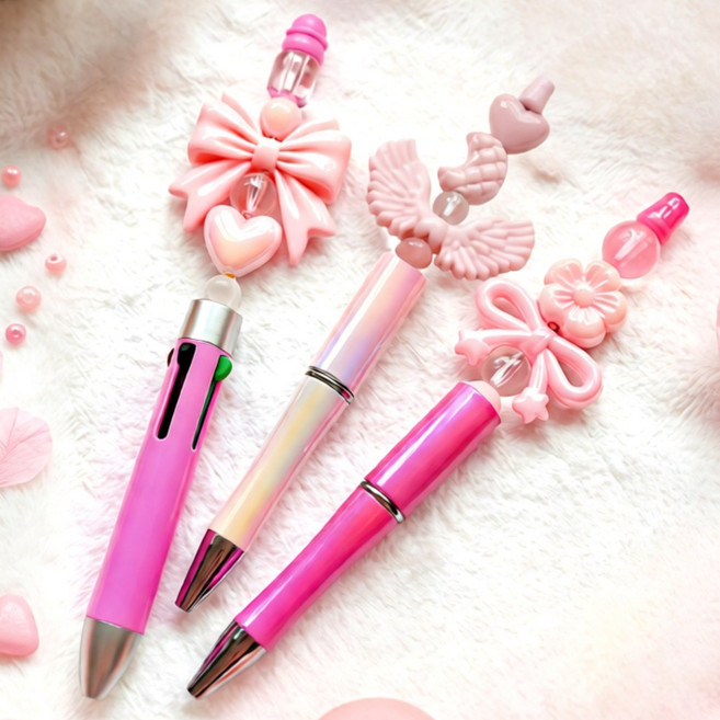 굿즈라이프 볼꾸 볼펜 꾸미기 비즈 파츠 재료 세트, 1세트, 핑크천사 3개