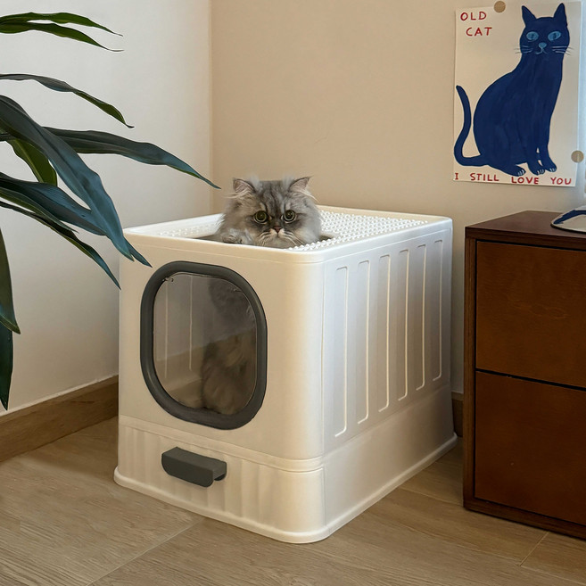 Star Fun서랍식 고양이 화장실 사막화를 방지하고 집을 깨끗하게 유지하세요., 1개, 하얀색