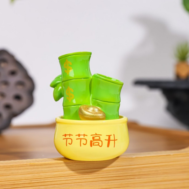 創意發財樹擺件 招財小盆栽 可愛有錢花 電腦螢幕/辦公室桌面裝飾, 節節高升,招財小盆栽擺件