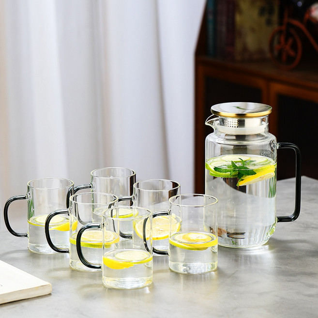 玻璃冷水壺 大容量 防爆耐熱, 檸泉壺1300ml 6杯, 1套, 1300L