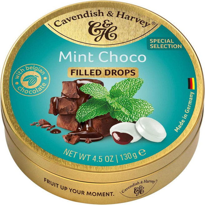 호주 캐번디시앤하비 Cavendish & Harvey Filled Mint Choco Drops 필드 민트 초코 드롭스 사탕 캔디, 3개, 130g