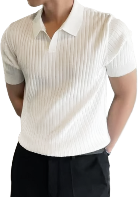 지디오 남성 반팔 니트티 골지 오픈 카라 반팔티 폴로 니트 티셔츠 여름 머슬핏 스웨터 남자반팔니트