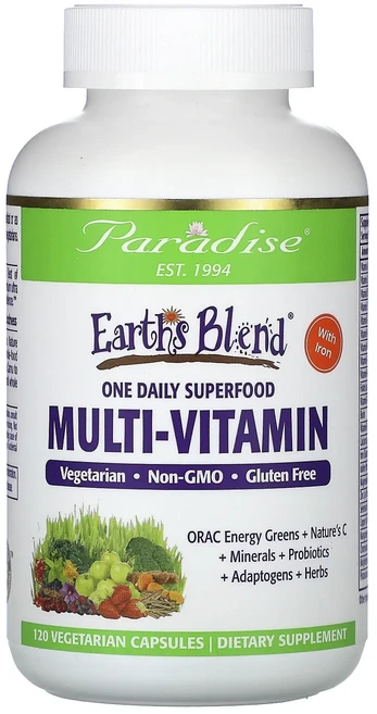 몸관리하세요 겨울입니다 Paradise Herbs Earth's Blend 원 데일리 슈퍼푸드 종합비타민 철분 함유 베지 캡슐 120정 특별관리진행, ParadiseHerbsEarthsBlend원데일리슈퍼, 1 - 쿠팡